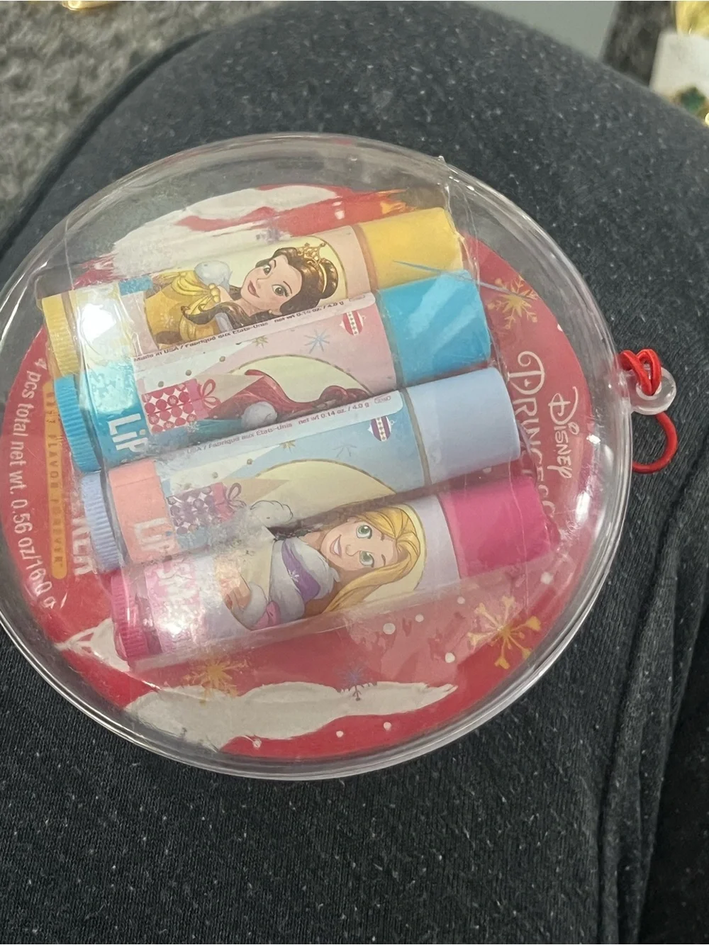 Disney Princess Lip Smacker 4-Piece Holiday Ornament Set Belle Elsa Rapunzel
